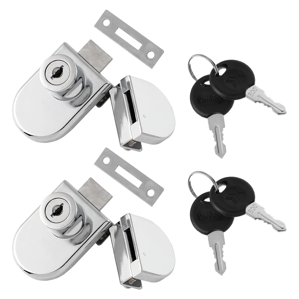 

2 Sets Durable Zinc Alloy Glass Door Lock Showcase Lock Furniture Latch Security Lock For Display Cabinet