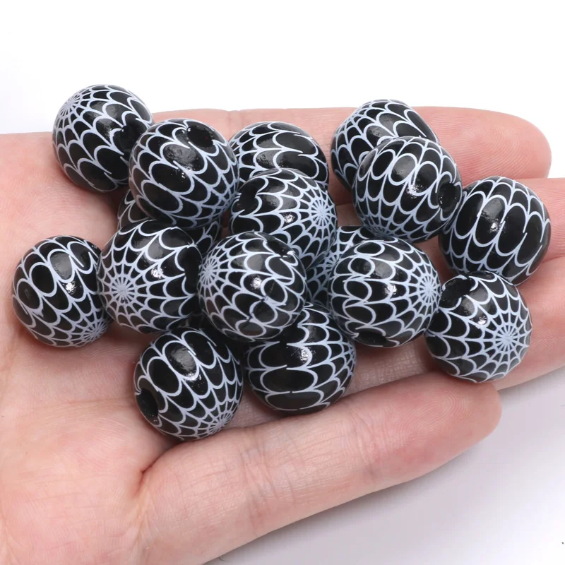 10pcs 16mm Halloween Spider Web Wood Beads Loose Spacer Beads for DIY Halloween Bracelet Necklace Jewelry Making Accessories