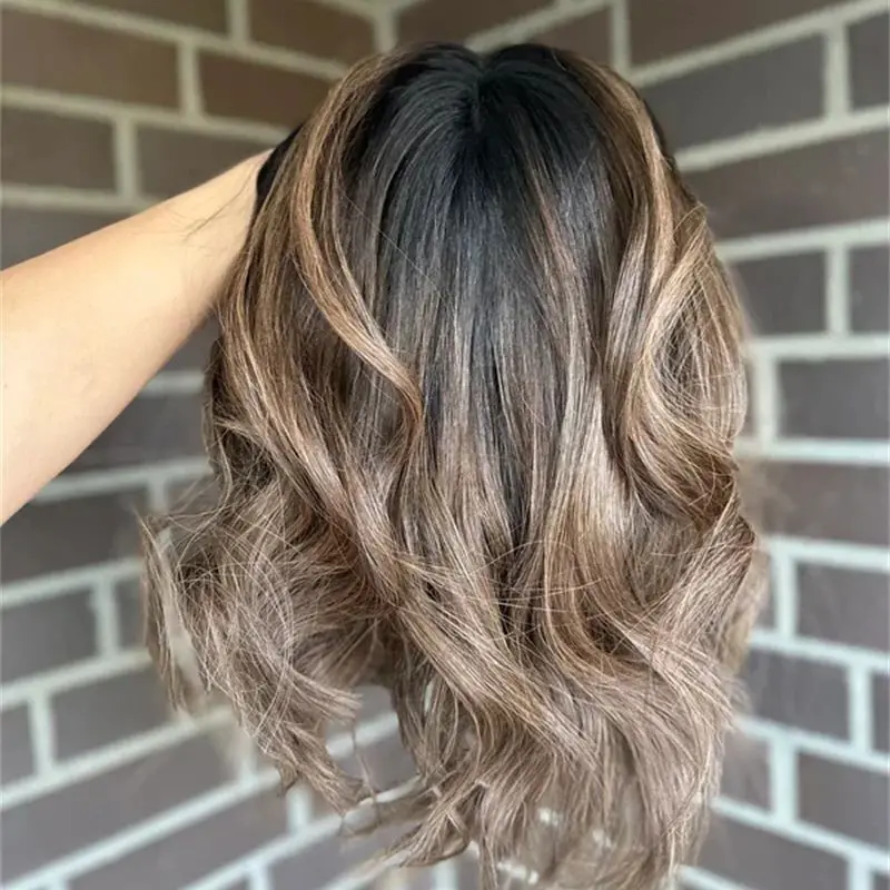 

Парик для вечеринок, омбре, коричневый с мелированием, синтетический, с HD-кружевной передней частью, короткий волнистый боб, роскошный женский парик, реалистичная линия роста волос, предварительно проработанная линия роста волос