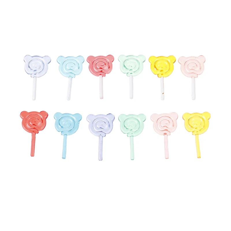 6Pcs Dollhouse Miniature Cartoon Bear Shape Lollipop Simulation For Dollhouse Miniature Toy Doll Mini Resin