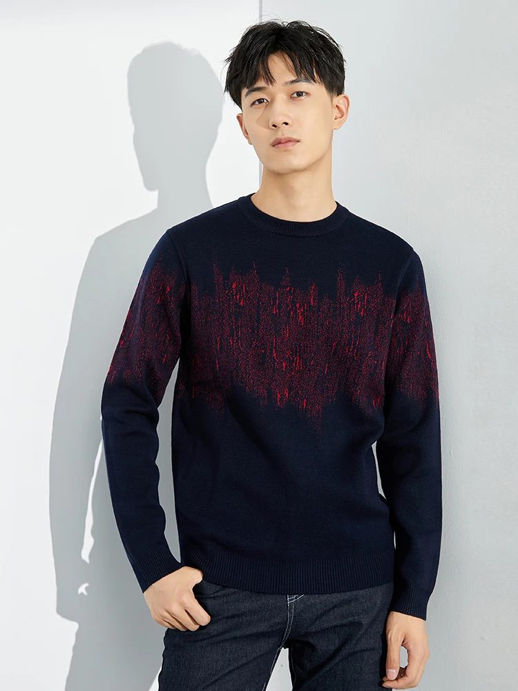 

Men's Faion Knitted Long Sve round Ne Pullover Warm Base Layer Sweater Autumn Winter Slim Fit Embroidered Underwear Top