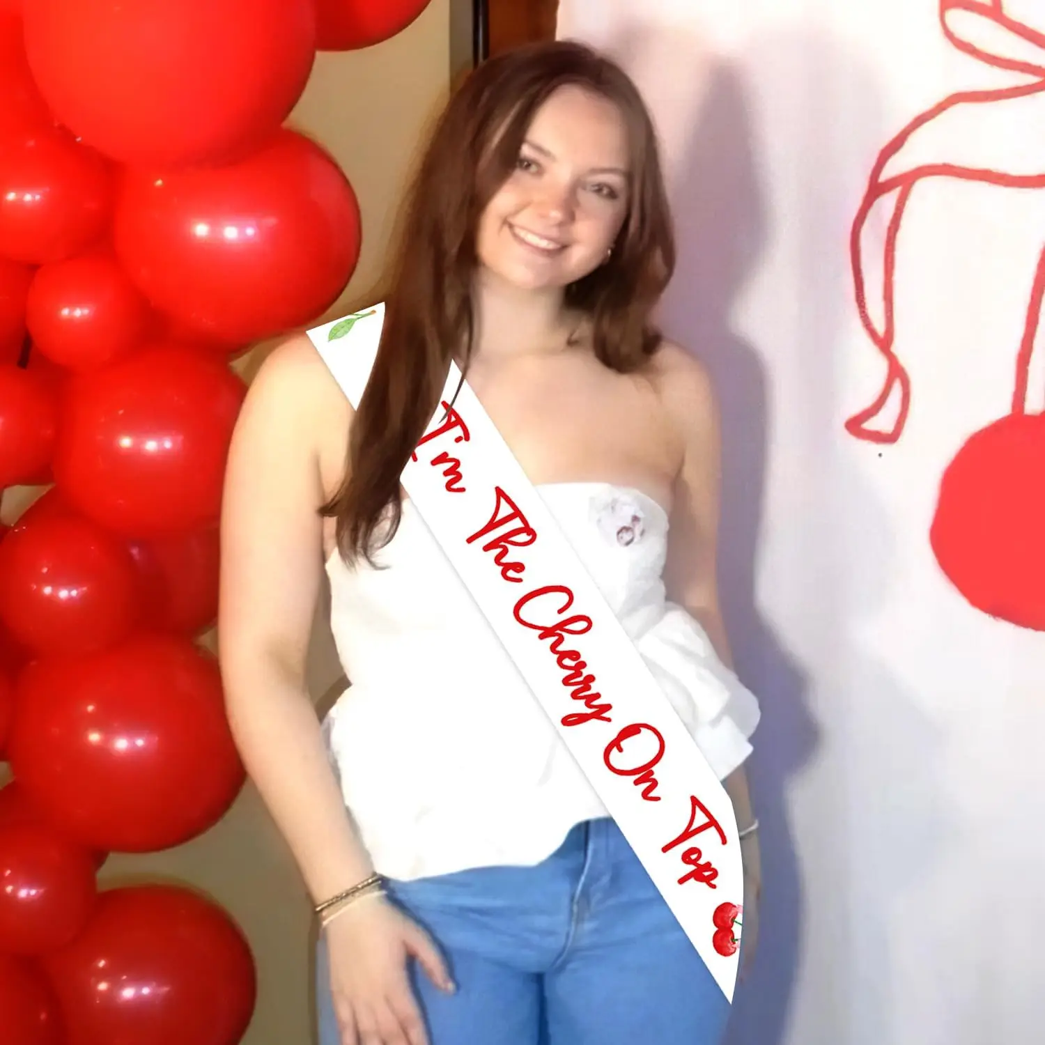 Funmemoir I'm The Cherry on Top Sash Cherry Bridal Shower Decorations Fruit Themed Bachelorette Party Props Red Wedding Supplies