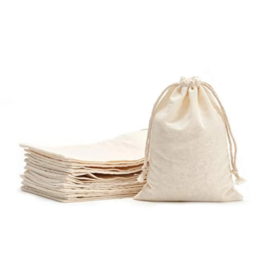 

50 Pieces Cotton Drawstring Bags Reusable Muslin Sachet Bag for Party Wedding Storage Home Supplies
