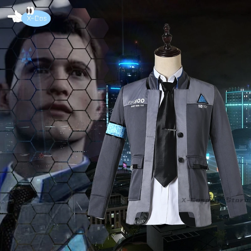 Game Detroit Become Human Cosplay Costume Connor Cosplay Uniform Men Jacket White Shirt Tie RK800 Coat Costume Full Set roleplay