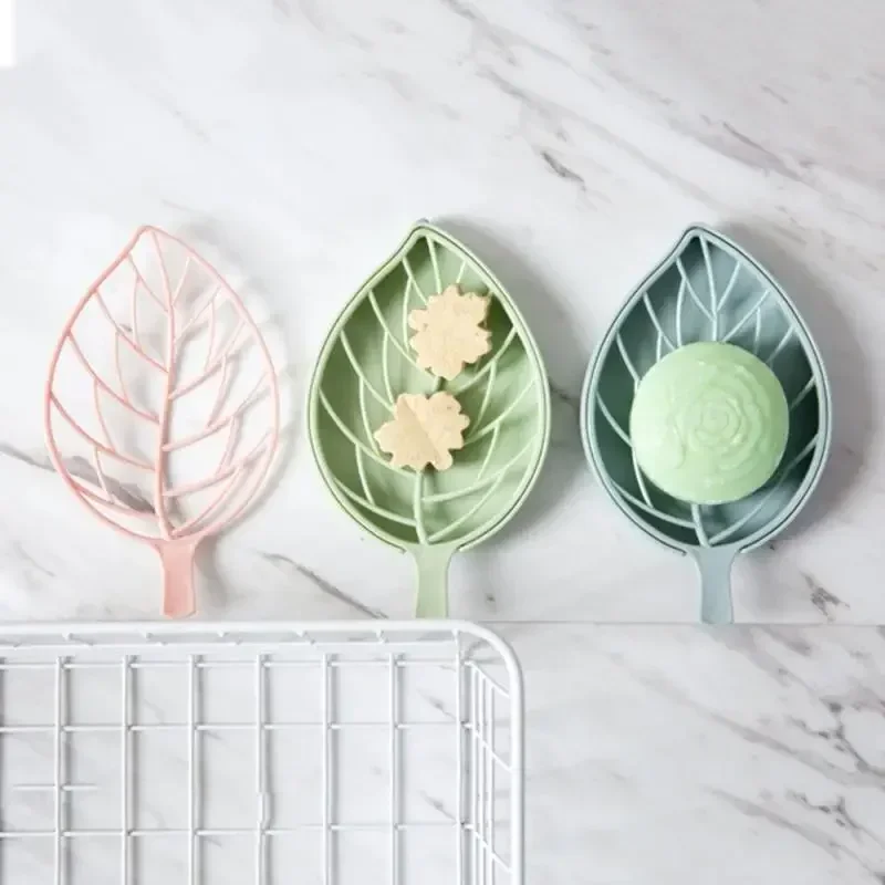 3 Colors Leaf Shape Soap Holder Non Slip Soap Box Toilet Shower Tray Draining Rack Bathroom Gadgets Soap Dish Tray Holder