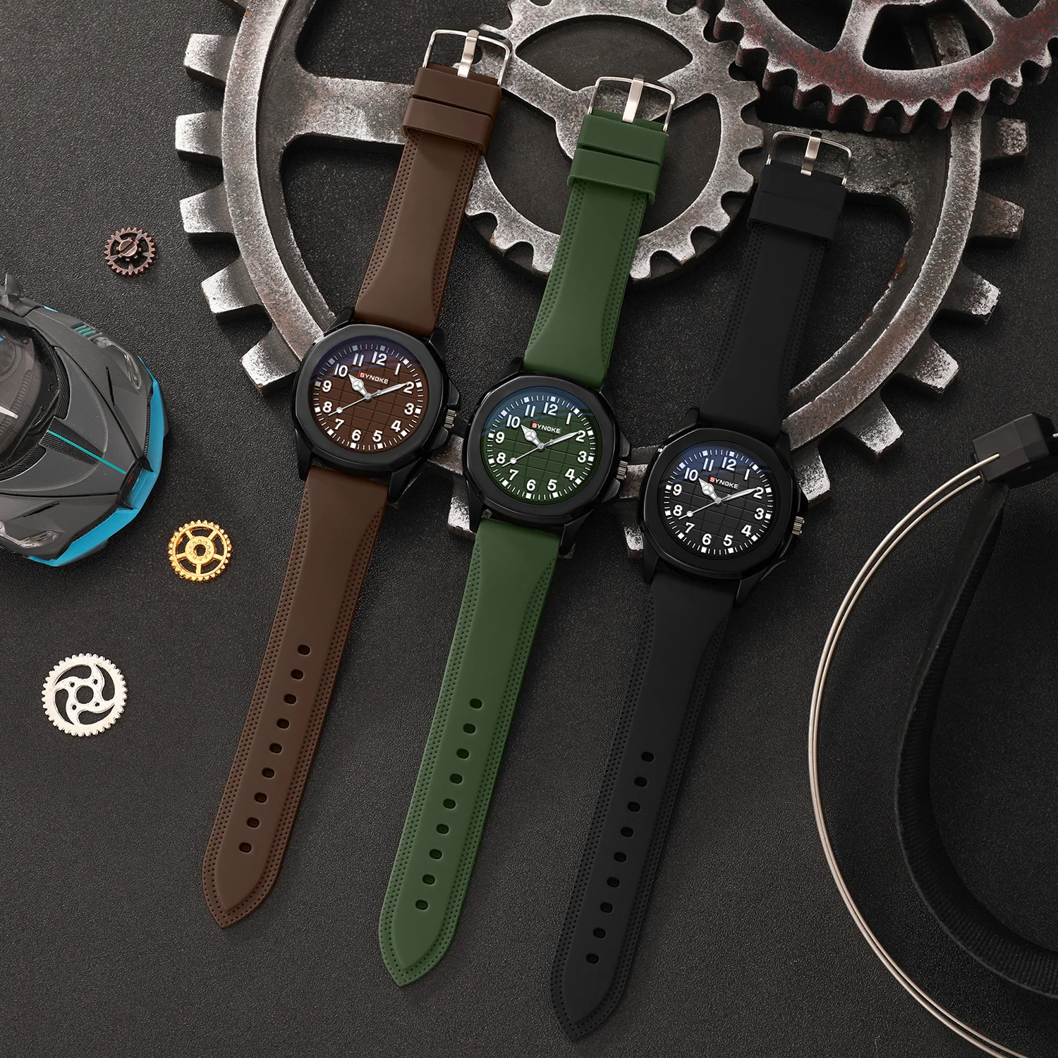 Мужские кварцевые часы, корпус из сплава и силиконовый ремешок для часов