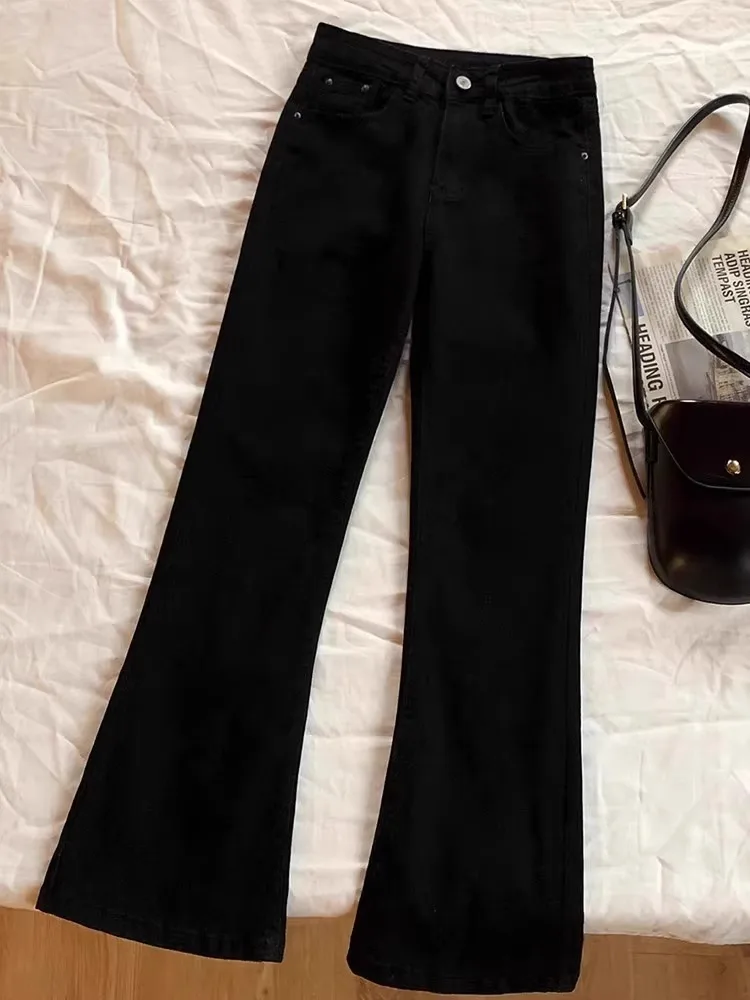 

High Waist Fleece Lined Micro Flared Jeans Women's Spring Autumn Slimming Elastic Denim Pants Casual Cotton Stretch Denim
