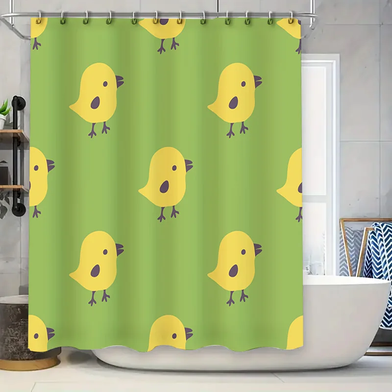 

Зеленая занавеска для душа с милым желтым узором птиц для декора ванной комнаты, аксессуары для украшения дома 180x180 см (L)