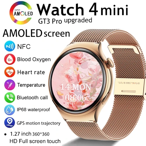 Imagen 1 del producto 2025 nuevo para reloj 4 Mini reloj inteligente de moda para mujer 360*360 pantalla AMOLED IP68 impermeable Monitor de ritmo cardíaco salud reloj inteligente