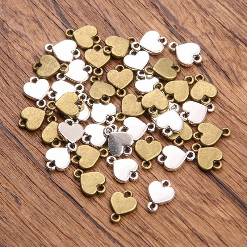 50PCS 9X12mm 2 Color Wholesale Metal Alloy Two-sided Heart Connector Pendant For Jewelry Making DIY Handmade Craft