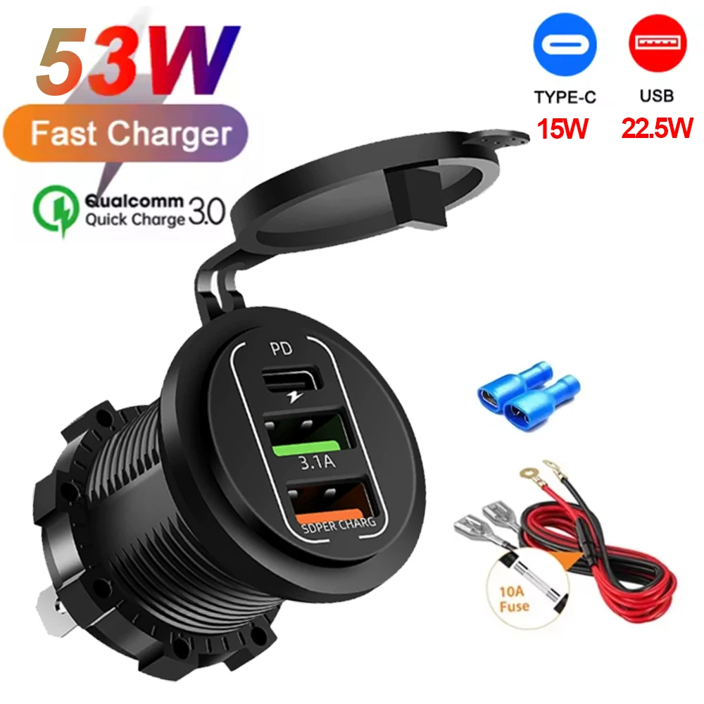 NEUE 117 W Dual PD Dual QC 3,0 USB Auto Ladegerät mit Voltmeter Buchse Steckdose Adapter Wasserdicht für 12 V/24 V Auto Boot Heißer Verkauf