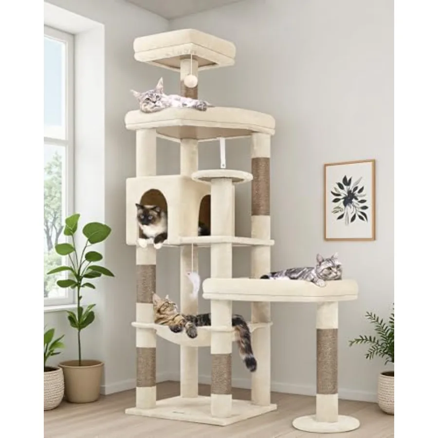 

Extra Large Platform Cat Tree 65in Tall Sturdy Cat Tree for Indoor Cats Large Adult Big Cat Tower for Big Cats with 3 Enlarged
