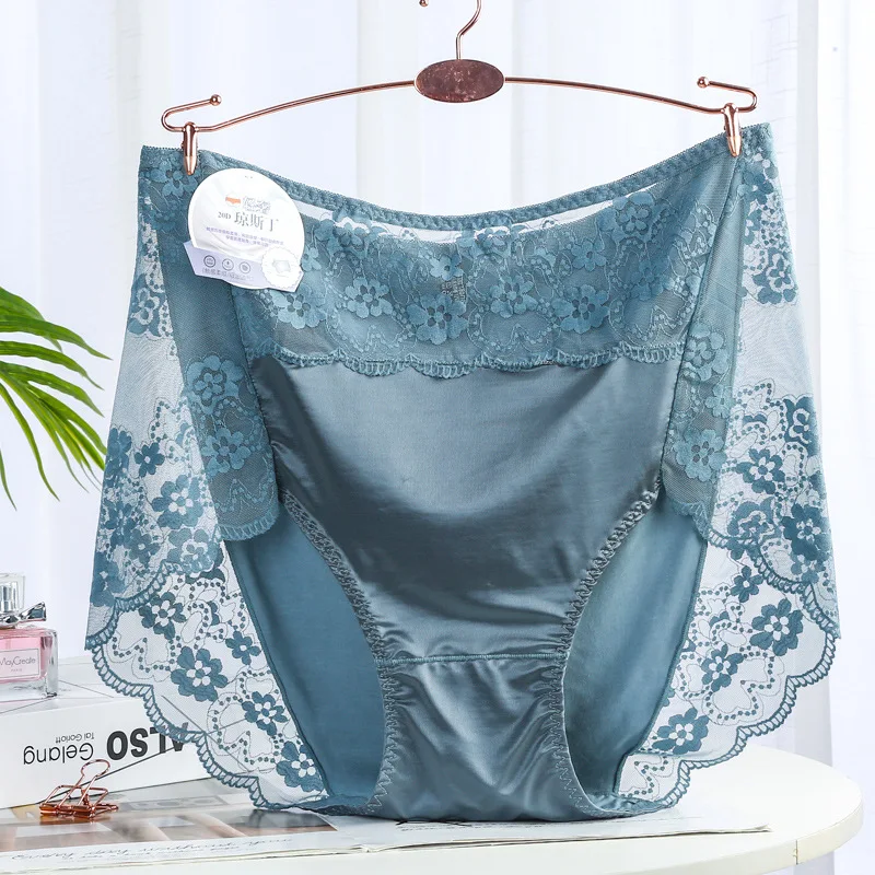 

XXXL Ultra-thin Mesh Transparent Big Size Underwear Modal Cotton Lace Briefs Silky Satin Elasticity High Waist Panties