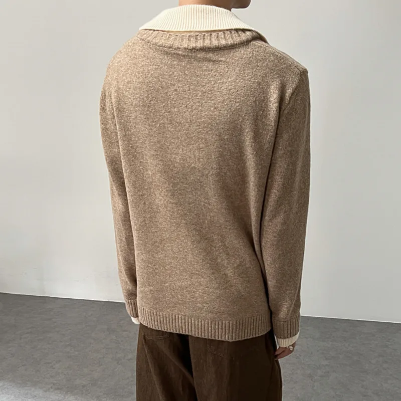 WVGA Autunno Inverno Nuovo Uomo Marea Falso in Due Pezzi Color-Block Colletto Alla Moda Maglioni Nicchia Chic Casual Maglia di Lana Magliette e camicette Ins W13800