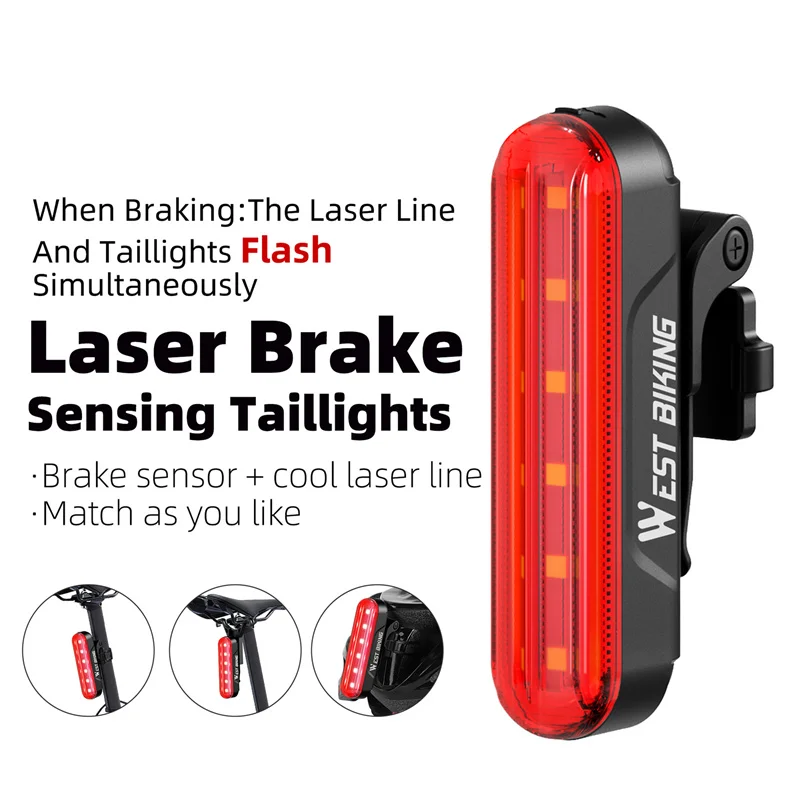 WEST BIKING Laser Bicycle Rear Light Brake Sensor Smart Taillights High Visibility Rechargeable LED Helmet Light Bike Accessorie