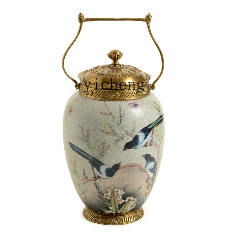 i10-- villa pure copper storage tank ceramic inlaid copper home ornament