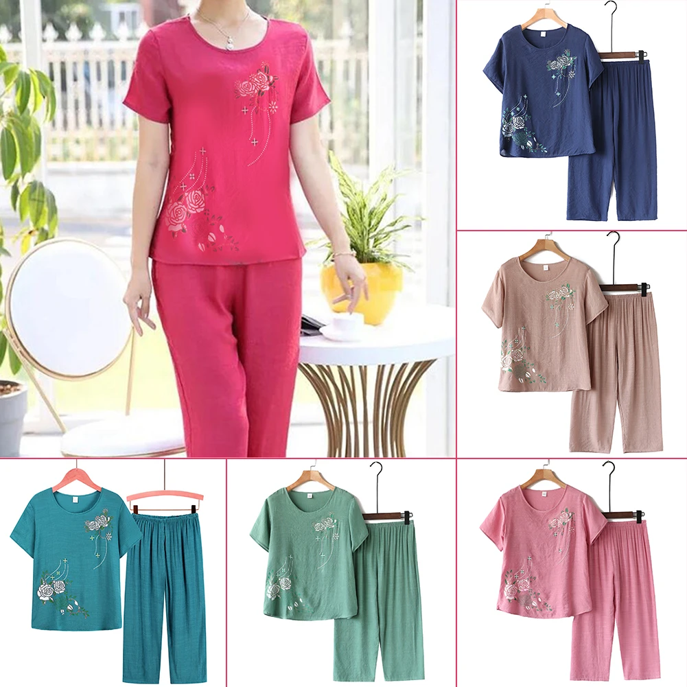 Summer Short Sleeve Tops with Long Pants Pajamas Set 2024 New Spring Women's Pajama Sets Pijama Sleepwear Set Nightwear Female