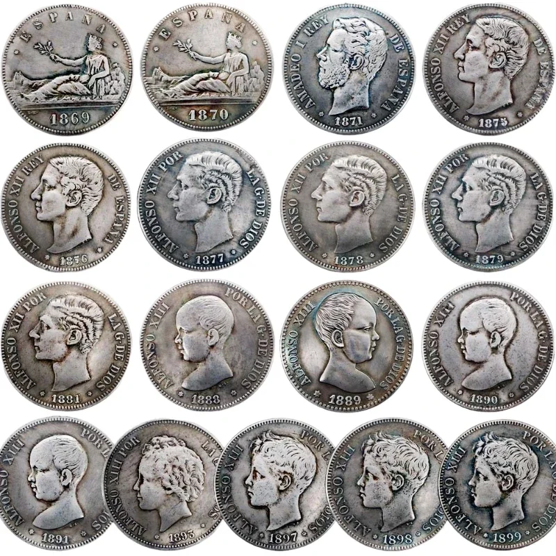 

Spain 5 Pesetas Copy Coin 1870-1899 REY DE ESPANA Bust of Amadeo I
