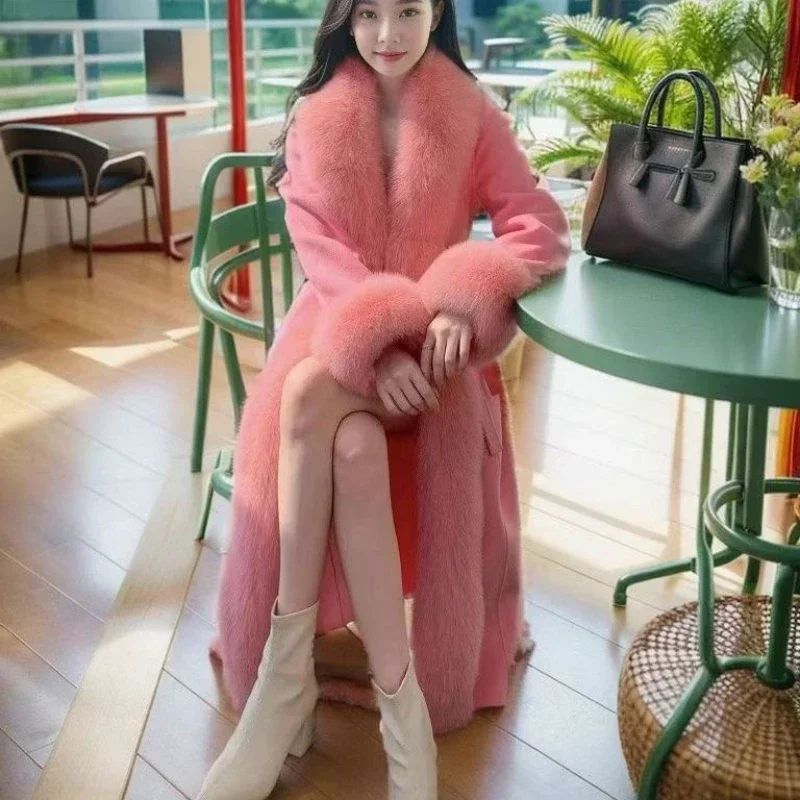 2024 New Women Winter Faux Marten Fur Coat long parkas Fashion Overcoat Big Fur Collar Loose Jacket  Age Reduction Outwear