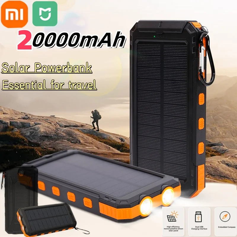 Xiaomi 20000mAh Solar Power Bank Portable Large Capacity Charger Compatible with IOS Android USB-A and USB-C Fast Charging