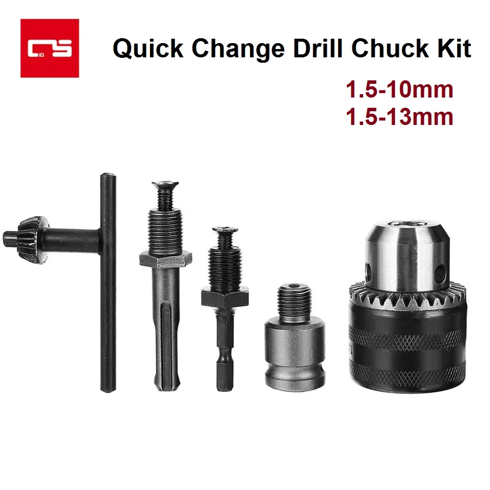 1.5-10/13mm Keyless Drill Chuck Hex Shank/SDS/Socket Square Impact Driver Wrench Drill Bit Quick Change Adapter Tool