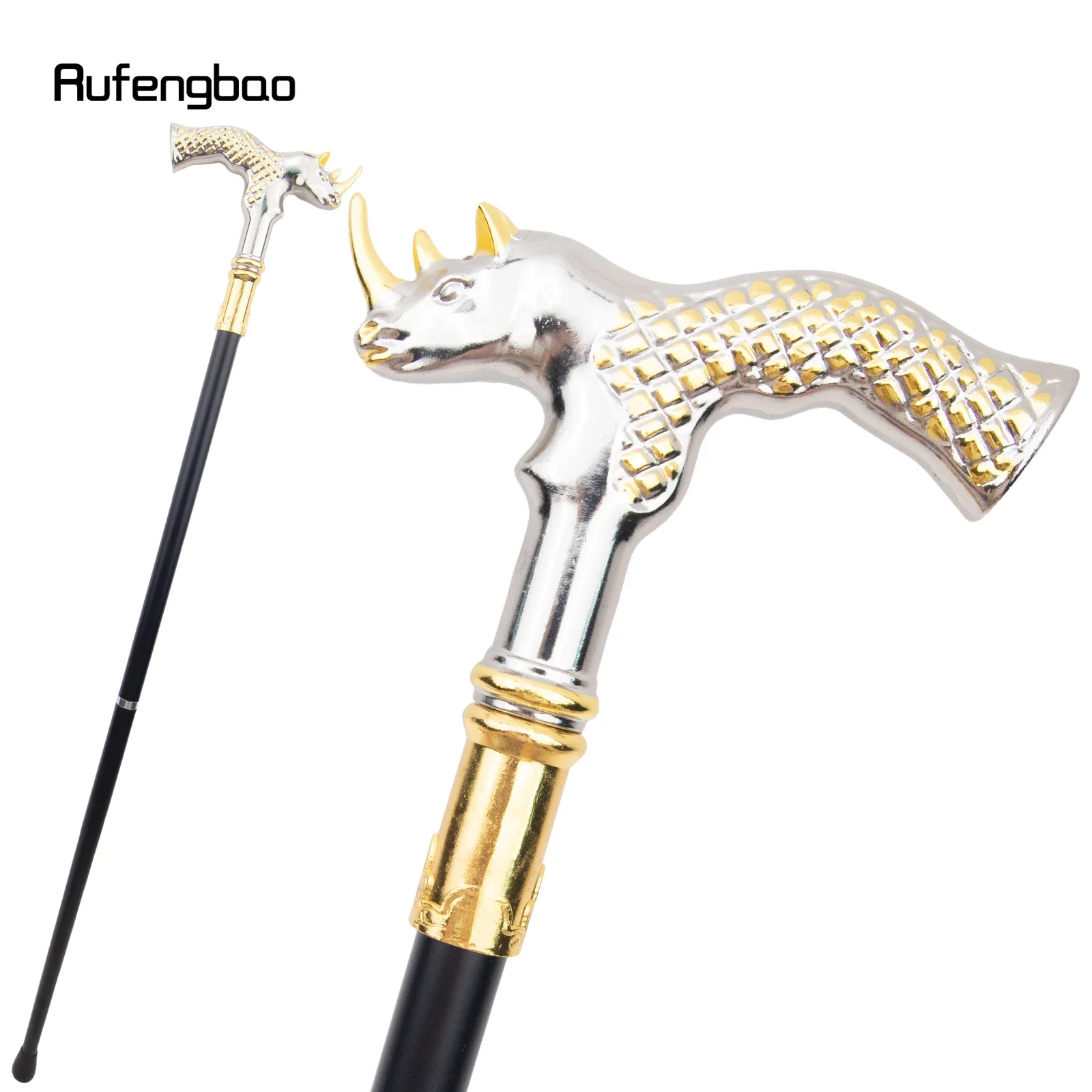 Golden White Rhinoceros Head Fashion Walking Stick Decorative Stick Cospaly Vintage Party Fashionable Walking Cane Crosier 91cm