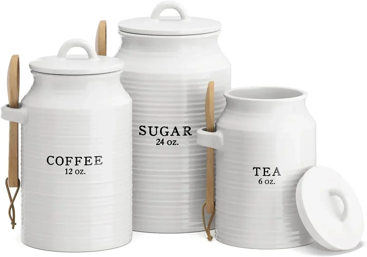 

Barnyard Designs Canister Sets for Kitchen Counter, Ceramic Set, Decorative Canisters, Coffee Tea Sugar Container