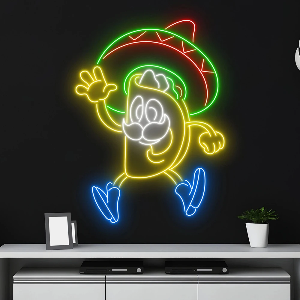 

Funny Mexican Tacos Neon Sign Food Shop Street Truck Wall Decor Light Sign Mexico Restaurant Window Hanging LED Neon Light