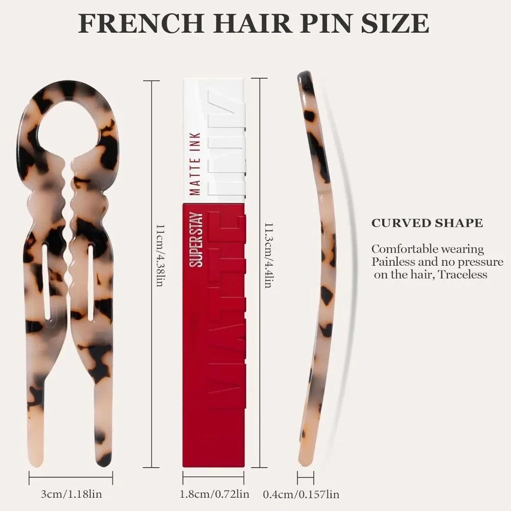 3 قطع من دبابيس الشعر الفرنسية من Sunolga للنساء، دبابيس شعر Lialys كبيرة 4.38 بوصة لجميع الشعر، شكل منحني لتناسب أفضل الرأس #2