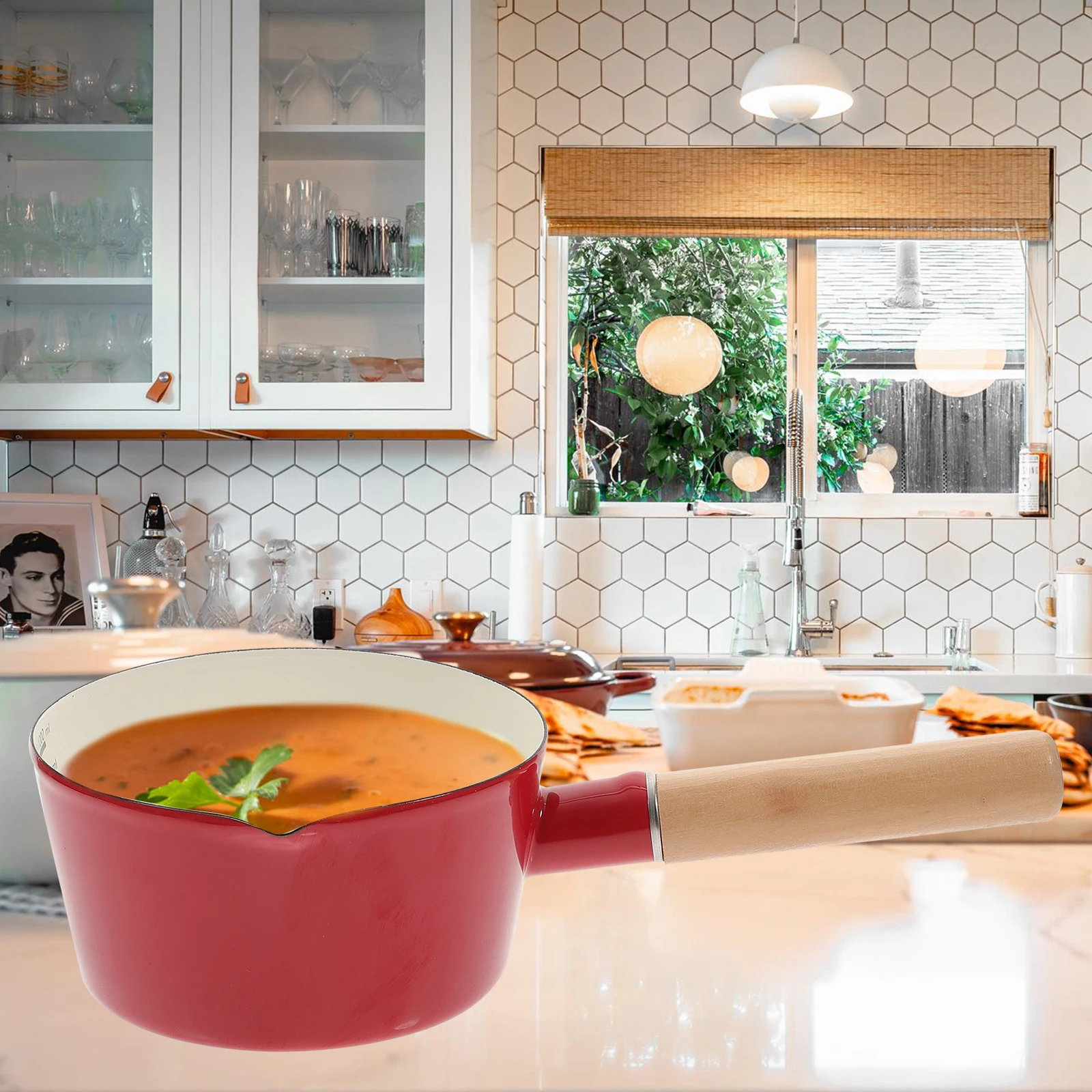 

Enamel Milk Pot Saucepan Non-Stick Small Cooking Pot With Handle Heat Resistant Stovetop Kitchenware For Boiling Eggs Coffee