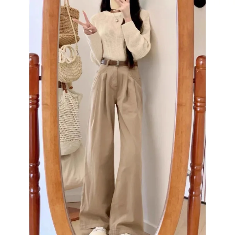 Autumn New Korean Wear Suit Women's Korean Version Knitted Blouse Top Wide-leg Pants Trousers Two-piece Set