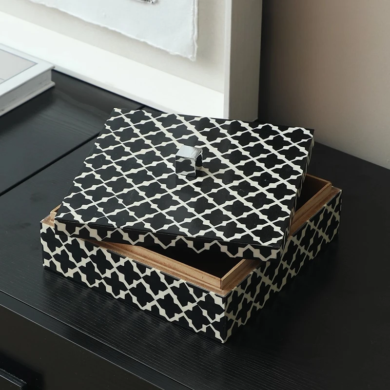 

Modern Luxury Geometric Storage Box Black White Checkered Jewelry Organizer Vanity Desktop Display Case for Ring Collector Boxs