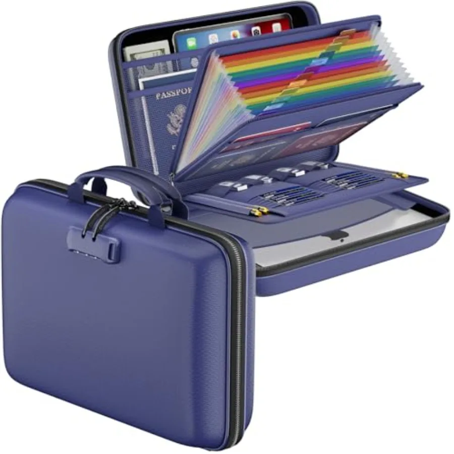 

Fireproof File Organizer with Lock Hard-Shell Case Fireproof Document Box with 13 Pocket Accordion File Folder Portable Home Of