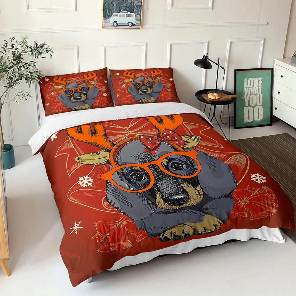 Dachshund Bedding Set High Quality Duvet Cover Cartoon Animal Comforter Soft Twin Single Full Queen King Home Textile