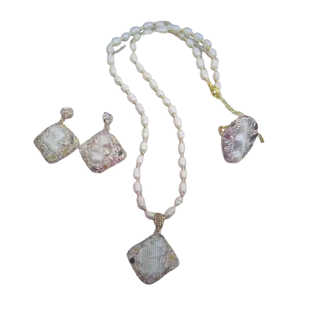 Fashion Baroque Pearl Necklace Jewelry Set for Women Fashion Charm CZ Crystal Sweater Chain Earrings Rings Accessories Gifts