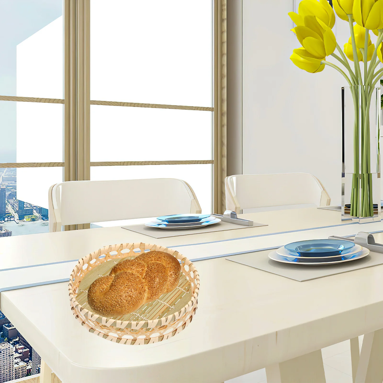 

Woven Bamboo Fruit Basket Rustic Style Portable Storage Organizer Kitchen Vegetable Bread Desktop Sundries Basket