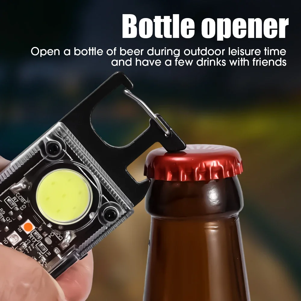 Portable Pocket Keychain Light Solar Rechargeable Work Light Emergency Magnetic Handlamp Outdoor Repaire Camping Torch Corkscrew