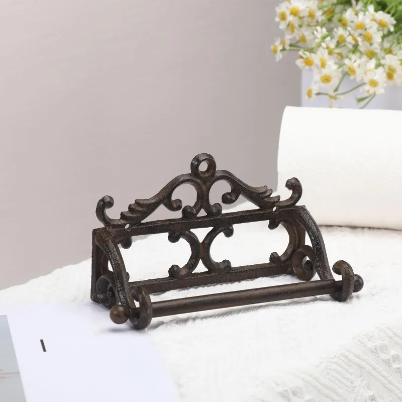 

【EFFICIENT 】Iron For Kitchen And Bathroom Toilet Paper Roll Holder Cast Rustic Wall Tissue Holder Wall Mounted Decor