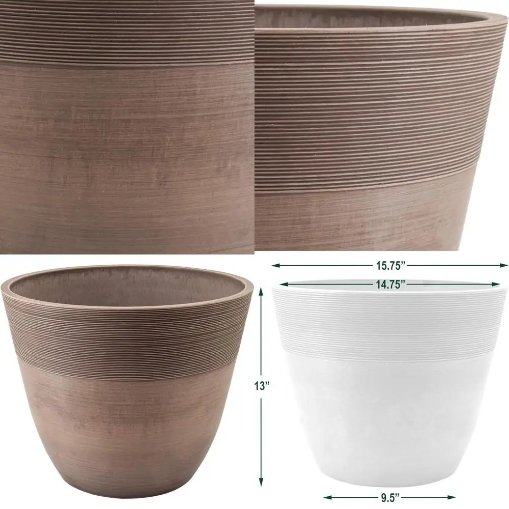 

PSW Pot Collection M40TP 16-дюймовый большой ребристый плантатор из пластика/каменного/дерева — без дренажного отверстия (с отверстием для сверления), для использования в помещении/на улице