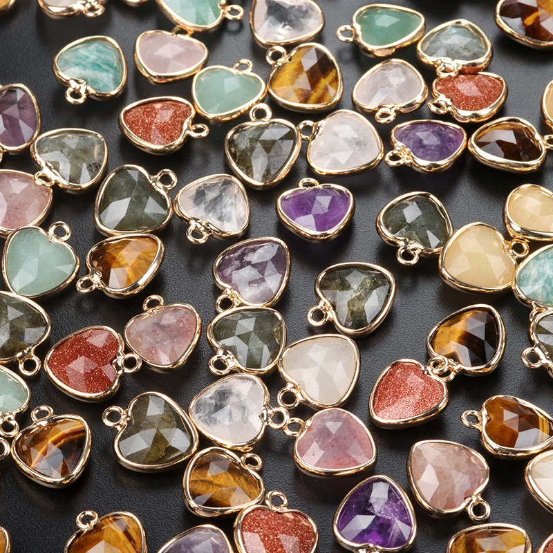 2Pcs Faceted Pendant 11mm Natural Stone Heart-Shaped Small Pendant For Jewelry Making DIY Necklace Earrings Bracelet Accessory