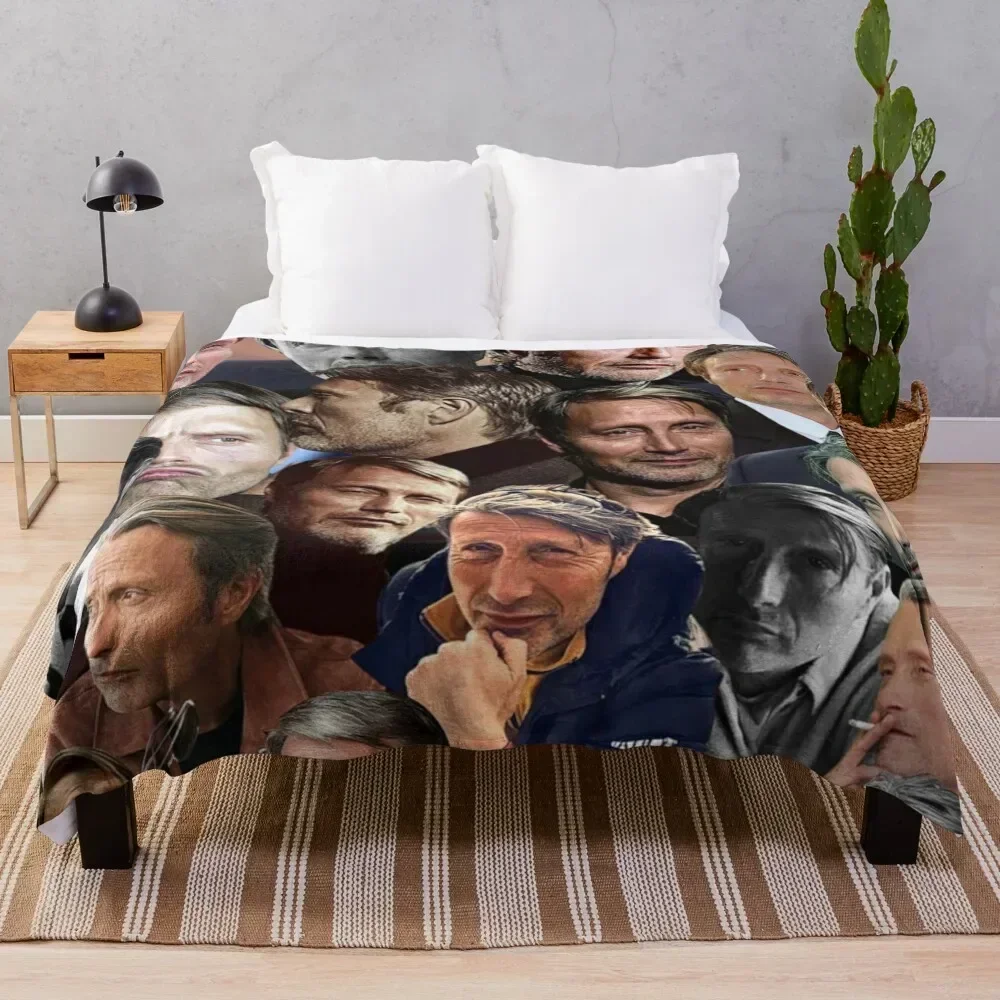 

mads mikkelsen photo collage Throw Blanket Compact Warm Blanket for Car Road Trip