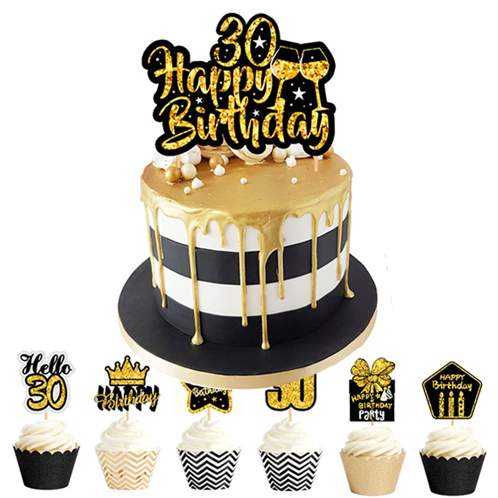 Happy 30th 40th 50th 60th Birthday Cake Topper Flag Banner Paper Cake Flag Party Decoration Adult 18 30 40 50 Years Anniversary