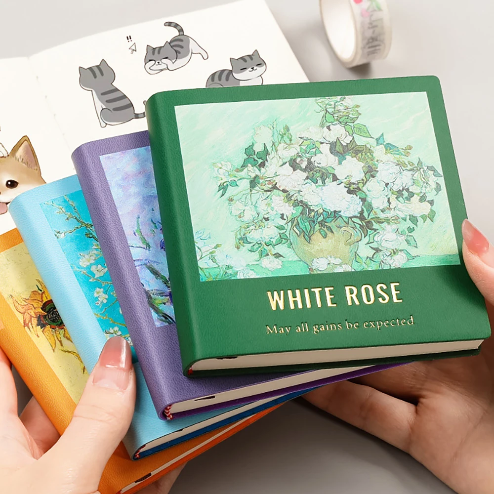 96 Sheets Retro Oil Painting Notebook, Mini Travel Painting Square Blank Notebook, Portable and Portable Notebook