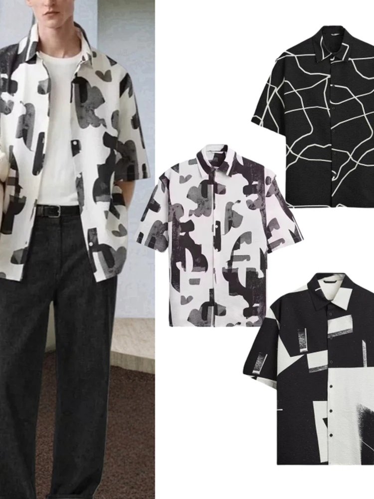 

Весенний новый модный принт ort Sve irt, мужская свободная посадка с воротником-стойкой на одной пуговице, молодежная повседневная одежда
