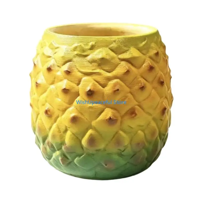 34YA Desk Flower Pot with Fruit Texture, Resin Pineapple Planter for Mini Foliage, Brush Storage, Shelf Accent, Tabletop