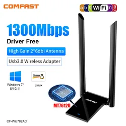 와이파이 어댑터 USB 3.0, PC MT7612U, RTL8814AU, 무선 네트워크 카드, 안테나 Cle, Wifi Win 7, 8, 10, 11, Kali Linux, 1300-1900Mbps