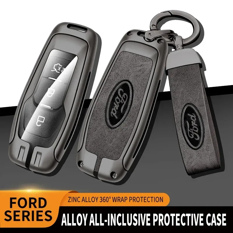 

Zinc Alloy Car Key Case Cover For Ford Mondeo MK3 MK4 MK5 Kuga F150 Ranger Explorer Focus SMAX CMAX Mustang 2020 Leather Shell