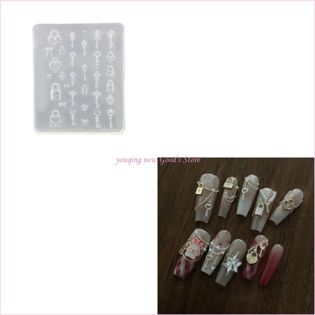 

57QA Silicone Art Molds Lock Theme Art Template Molds Silicone Texture for Beauticians and Art Learner