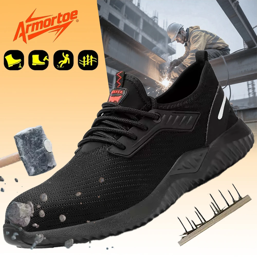 

ArmorToe Anti-smash Anti-puncture Work Shoes Anti-slip Wear-resistant Safety Shoes Steel Head Breathable Sneakers #Armor2809