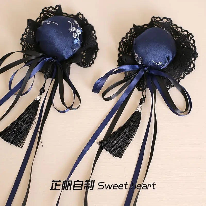 Deep Blue Chinese Style Cute Girl Offers Sweet Headwear Black New Chinese Qipao Headdress Sweet Cool Hair Clip Chinese Girl